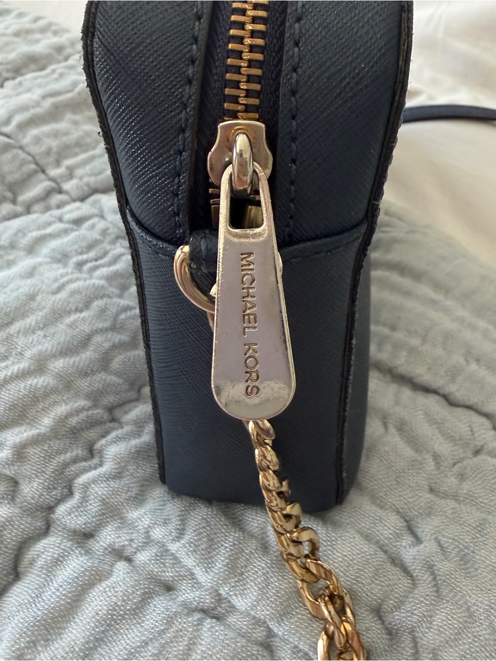 Michael Kors Navy Leather Crossbody with Gold Hardware - Picture 5 of 9